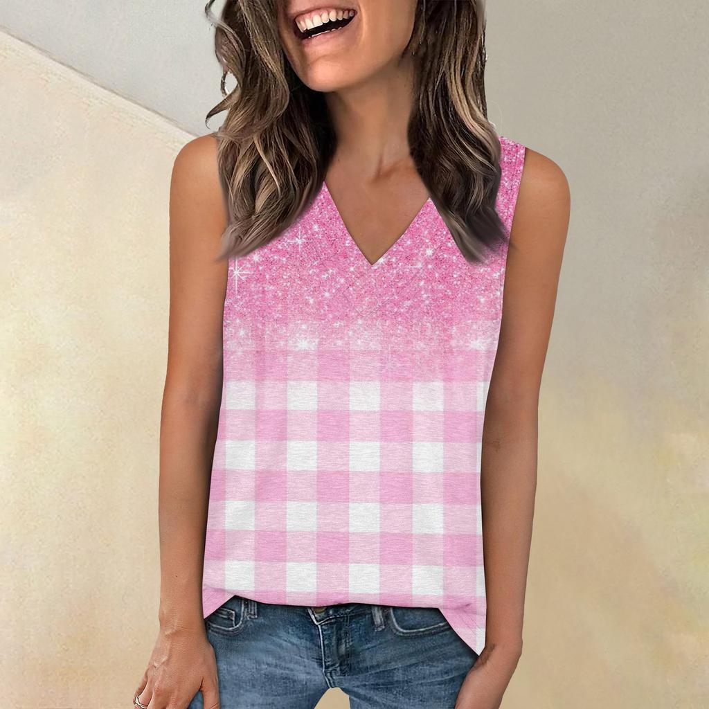 Tank Top Women Casual Printed Soft Summer V Neck Sleeveless Tops