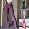 Women Flared Pants Elastic High Waist Solid Color Long Pants Ribbed Texture