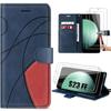 Case - Booling - for Samsung Galaxy S23 FE - Spliced PU Leather - Navy Blue - 2 9H Tempered Glass