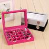 24 Grids Display Case Glass Top Jewelry Box Organizer Storage Container