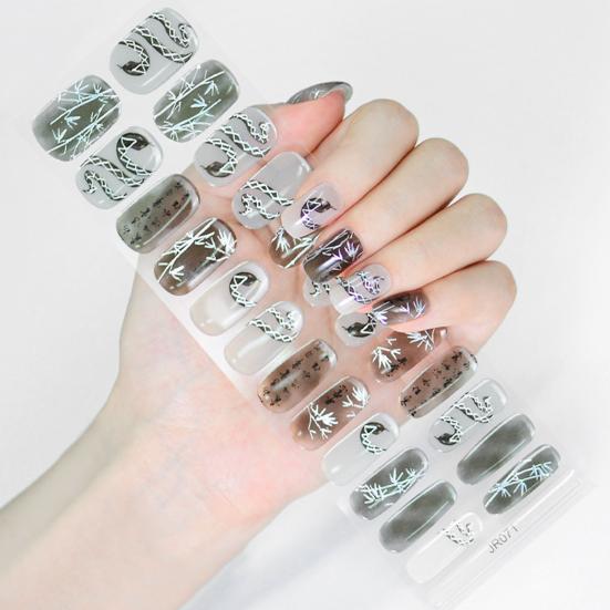 Yousheng 1 Set Gel Nail Stickers for Fragile Nails Easy Removal Waterproof Nail Art Stickers DIY Nail Art Decals with File Wooden Stick Cotton Pad