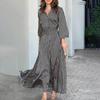 Women's Summer Maxi Dress V Neck Long Sleeve Flowy A-line Dress Casual Long Beach Sundress for Daily Vacation Parties