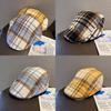 Color Grid Clashing Classic Wool Felt Newsboy Hat Color Blocking Fall Use Winter
