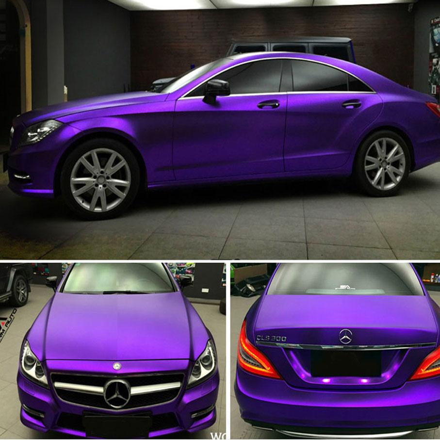Premium Matte Metallic Chrome Vinyl Car Wrap Film With Air Bubble Purple Satin Metallic Sticker Foil For Car Wrapping Covering