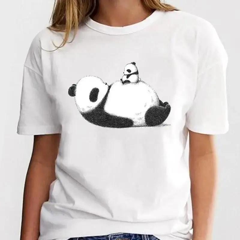 Panda Lovely Print Women T-shirt Cute Cartoon Graphic Print Short Sleeve T Shirt Female Fashion Casual Unisex Clothes Top