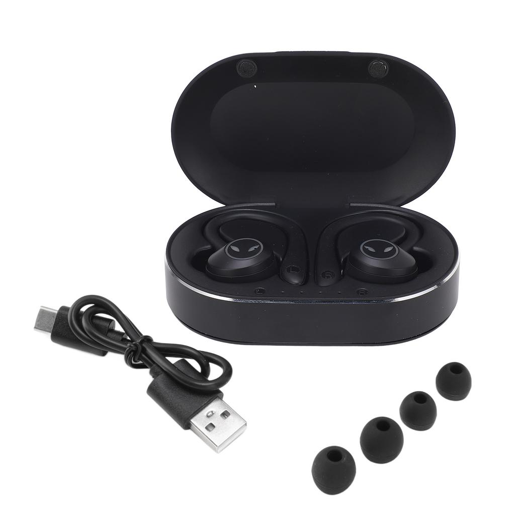 Bluetooth Earphone Waterproof Stereo Noise Cancelling Wireless Earbuds with Mic Earhook for Driving Sports Travel Black