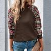 Ladies' Casual And Fashionable Diamond Patterned Patchwork Long Sleeved Round Neck Top