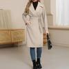Women's Casual Fashion Solid Color Long-sleeved V-neck Tie Long Woolen Coat