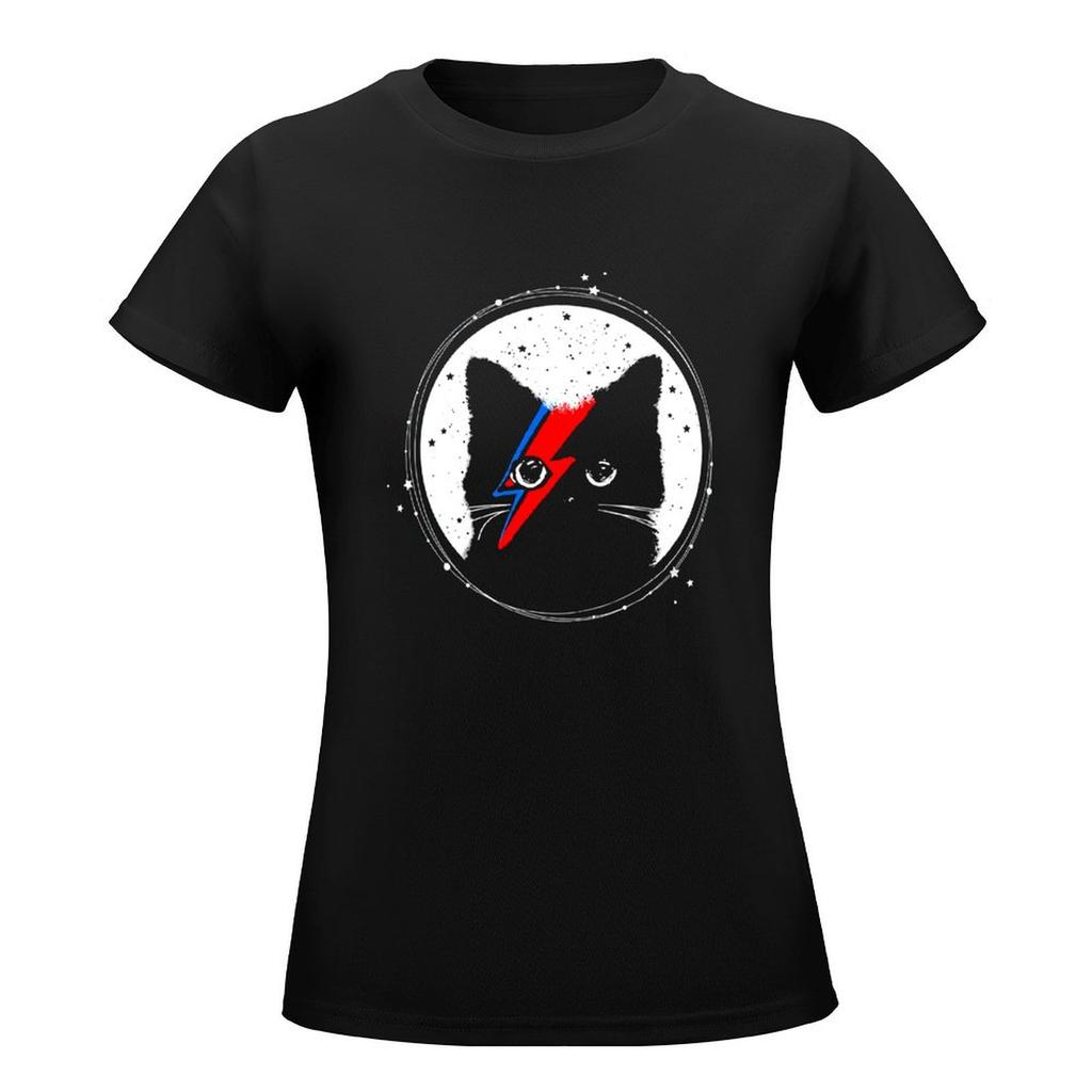 Black-Cat-David-Bowie-Starry-Background-Shirt T-Shirt Kawaii Clothes Plus Size Tops Blouse Womans Clothing