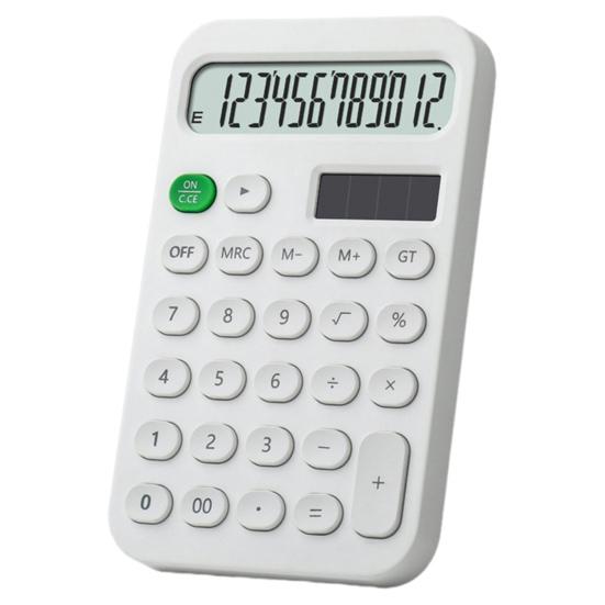 Desktop Calculator Solar Powered Battery Operated 12 Digits Non-slip Oval Buttons Large LCD Display Finance Student Calculator Office Supplies