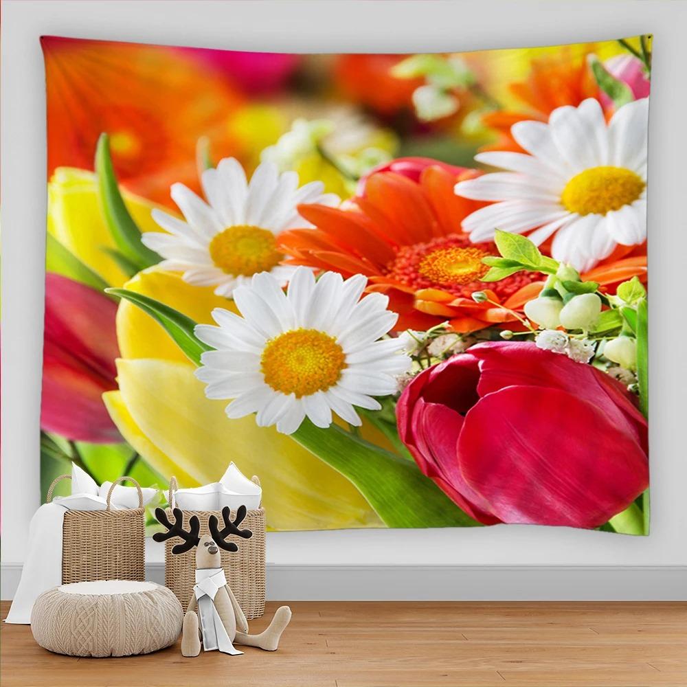 Beautiful White Cloud Rainbow Flower Hanging Cloth Home Wall Decoration Tapestry Office Living Room Tapestry