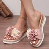 Fashion Pink Flower Decor Wedge Slippers for Women 2025 Summer Lightweight Non Slip Beach Shoes Woman Plus Size Fashion Platform Sandals