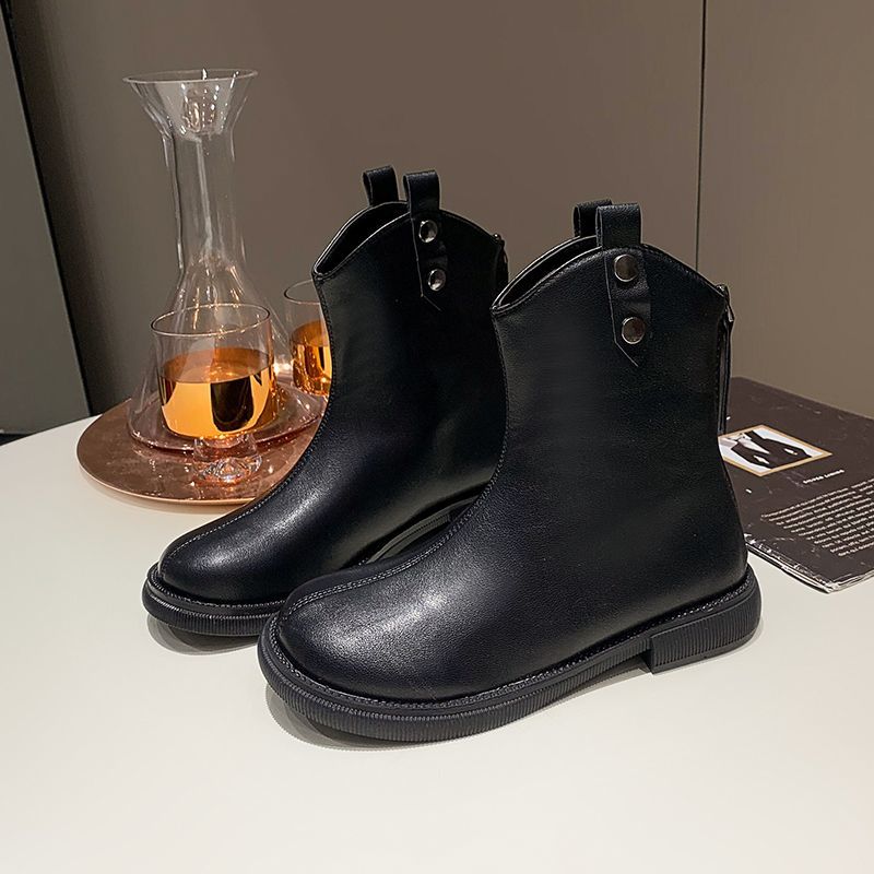 Fashion Elegant with Low Heels Female Ankle Boots Black Leather Footwear Short Shoes for Women Booties Biker 2024 New Hot Sale Gyaru In