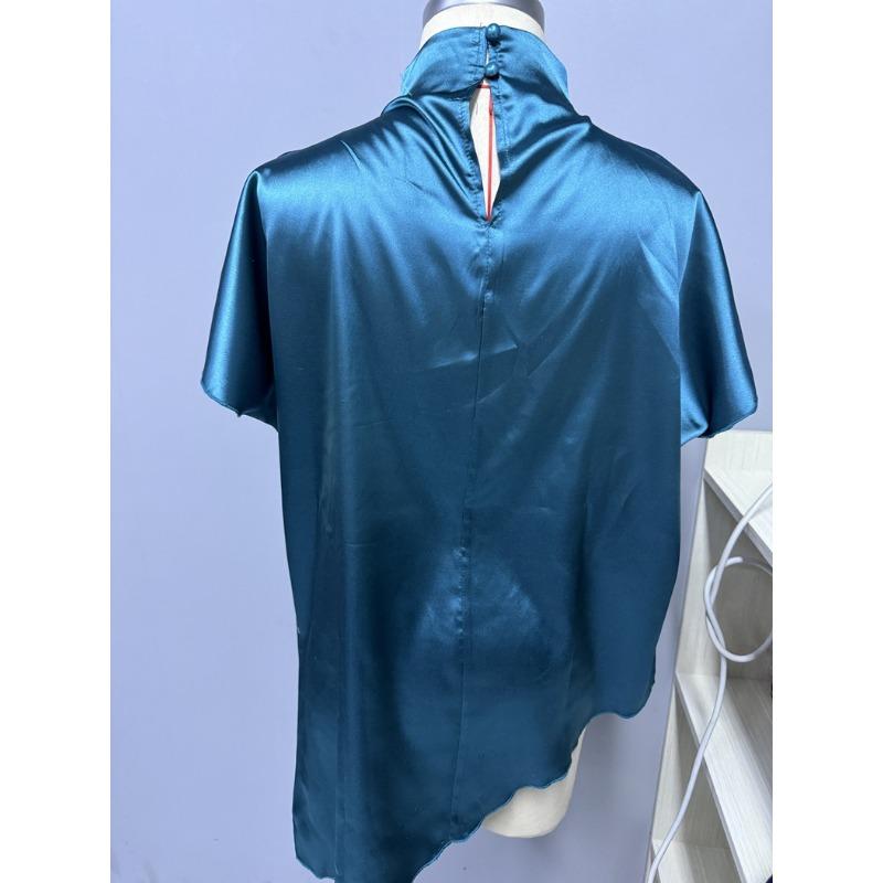 Satin Colored Shirt for Autumn Winter Bat Sleeves Asymmetrical Hem Shirt Top Blouses & Shirts