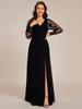 Ever-Pretty Women's Elegant Embroidery See-Through Design Long Sleeves Side Slit Hem Chiffon Evening Dresses