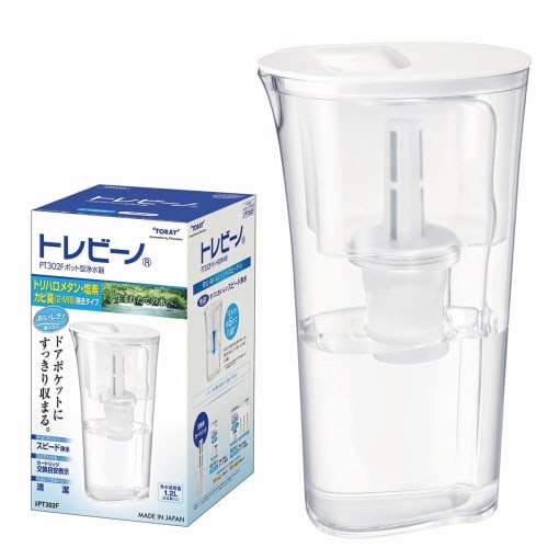 Toray Trevino Water Purifier Pot (Speed ??Purification), Compact 1.2L Capacity (Fits In Refrigerator Door Pocket), PT302F