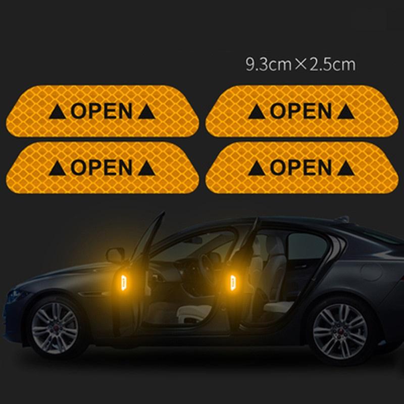 4 Pieces/Set of Car Open Reflective Tape Warning Signs Night Driving Safety Lighting Luminous Tape