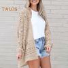 Women Knitted Coat Hollow Out Loose Long Sleeve Pure Color Knitwear Cardigan Mid Length Loose Elastic Spring Autumn Jacket
