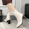 Autumn Winter Ankle Boots Women New Front Zipper Decoration Shoes Pantent Leather Square Toe Solid Thick High Heel Short Boots