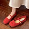 Versatile Round Head Shallow Mouth Fairy Style Single Shoes Female Spring New Gentle Red with Skirt Mary Jane Doudou Shoes
