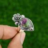 Natural Ruby Zoisite Stackable Flower Adjustable Ring 925 Silver For Women