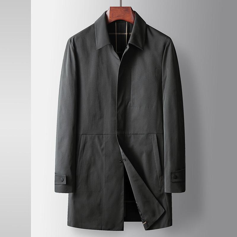 Men's Trench Coat Spring and Autumn Middle-aged and Young People Light Luxury Business Leisure Medium and Long Lapel No-iron Trench Coat