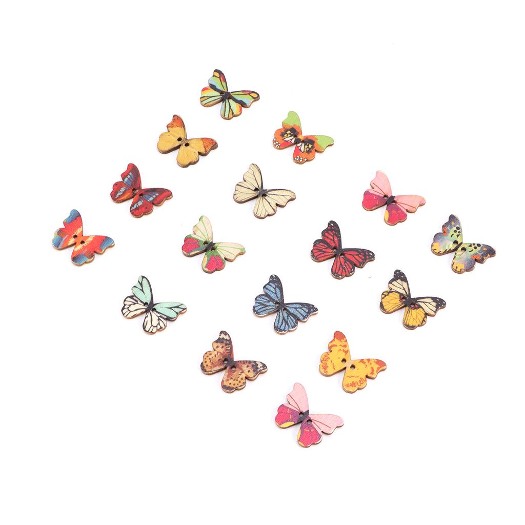 200Pcs Butterfly Wood Button Cartoon Wooden Mixed Colour Decoration for DIY Sewing Craft
