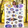 Evil Eye Blanket Turkish Nazar Spiritual Art Blanket Vintage Mid Century Flannel Blanket Sofa Chair Throw Blanket Travel Blanket