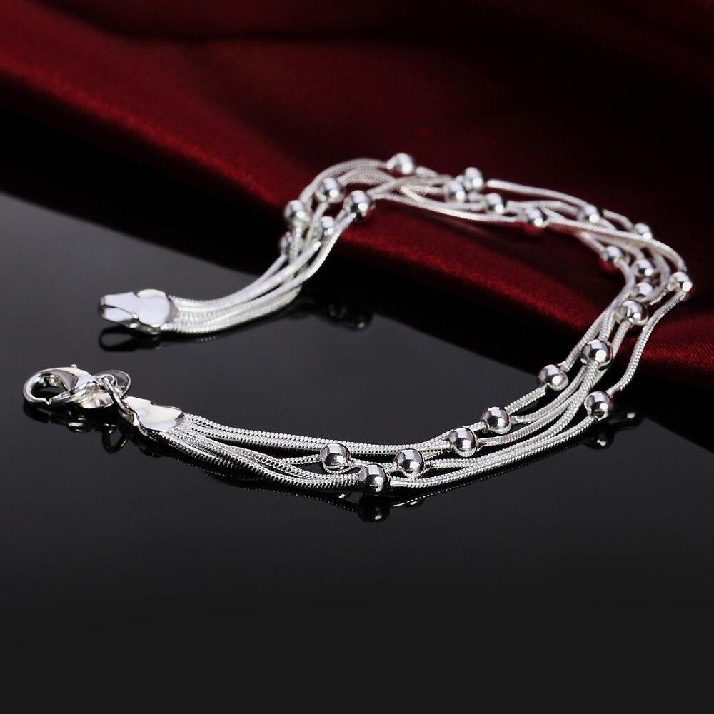 925 Delicate Silver Bracelet ,925 Sterling Silver Jewelry Five Line Beads Ball Bracelets Bangle For Women Pulseiras De Prata