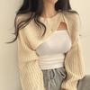 Irregular Knitted Sweaters Korean Chic Vintage All Match Sweater Women Round Neck Long Sleeve Split Pullover Crop Top