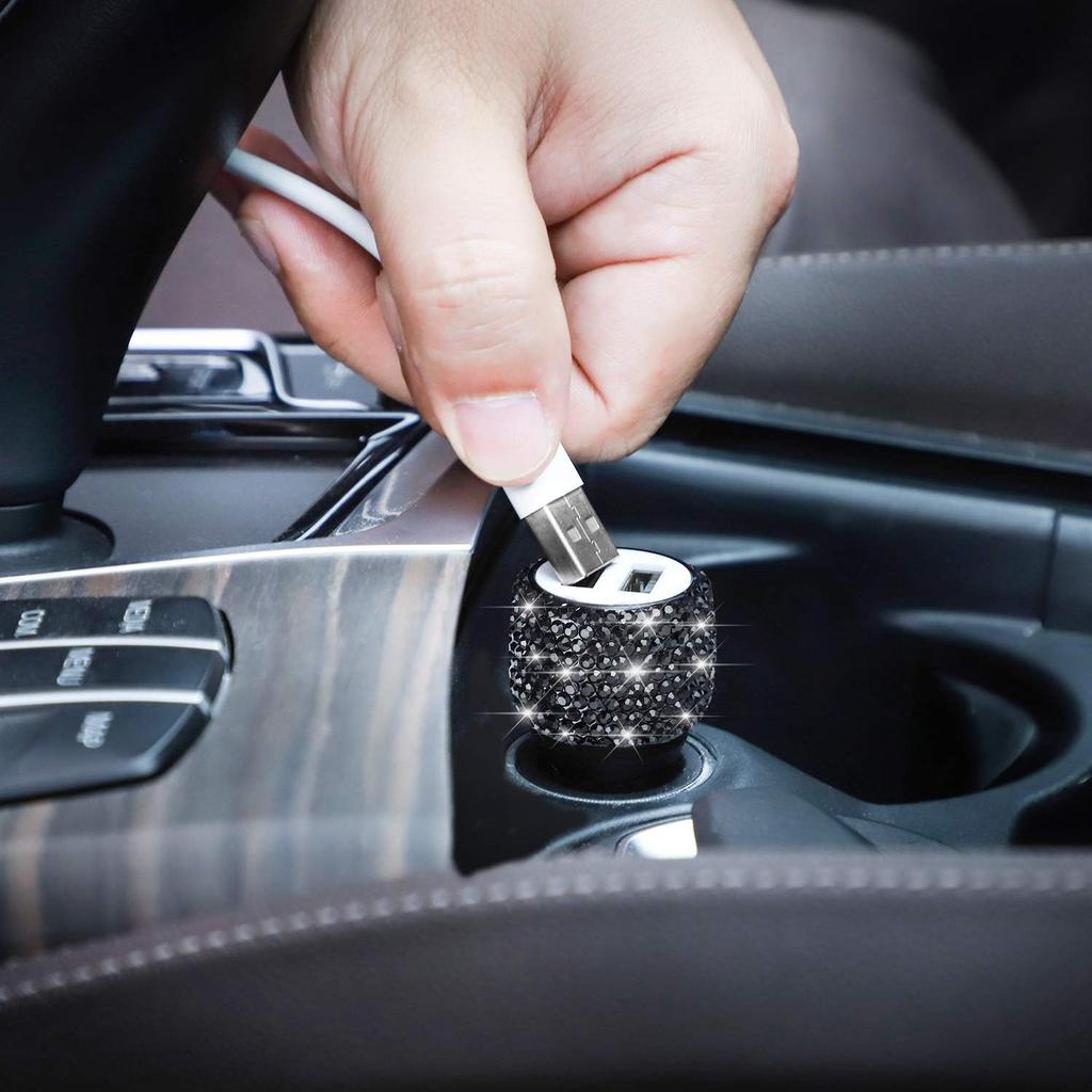 Bling Bling USB Car Charger 5V 2.1A Dual USB Port Fast Adapter Car Decor Styling Diamond Car Accessories Interior for Woman