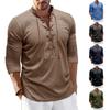 Men's Vintage Outdoor Sports Long Sleeve Top Lace-Up Stand Collar Shirt