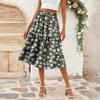 Women's Casual High Waist A-Line Skirt Polka Dot Stripe Printed Skirt With Pockets