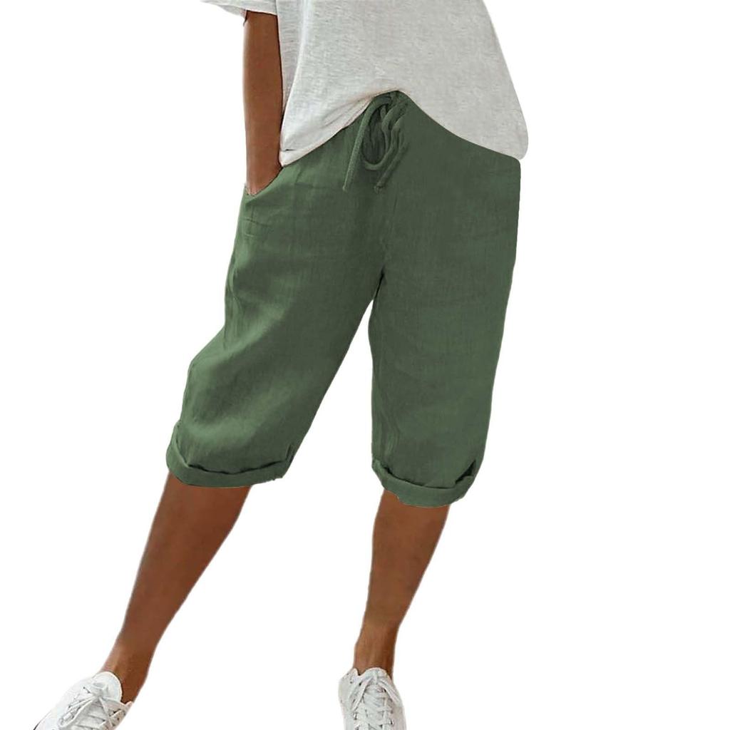 Womens Linen Shorts High Waisted Casual Shorts Drawstring Shorts With Pockets