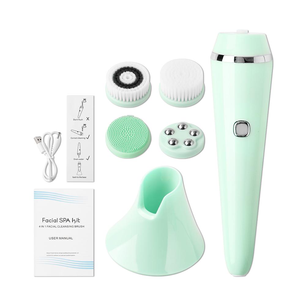 4 In 1 Electric Face Cleansing Brush for Facial Skin Care Wash Sonic Vibration Massage Tool Acne Pore Blackhead Silicone Cleaner