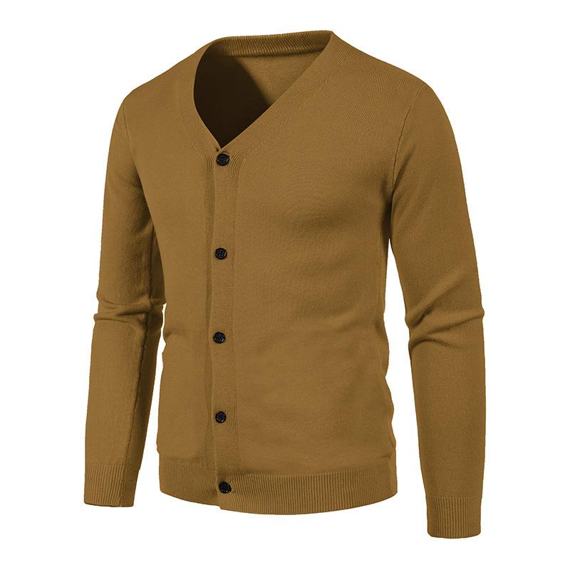 Autumn Men's Knitted Cardigan Thin V Neck Basic Elastic Slim Fit Thin Sweater Solid Color Casual Versatile Coat
