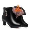 Women Boots 2025 Winter Thick Plush Lined Leather Snow Boots Large Size 41 Mid Heel Winter Shoes for Elderly Middle-aged Women