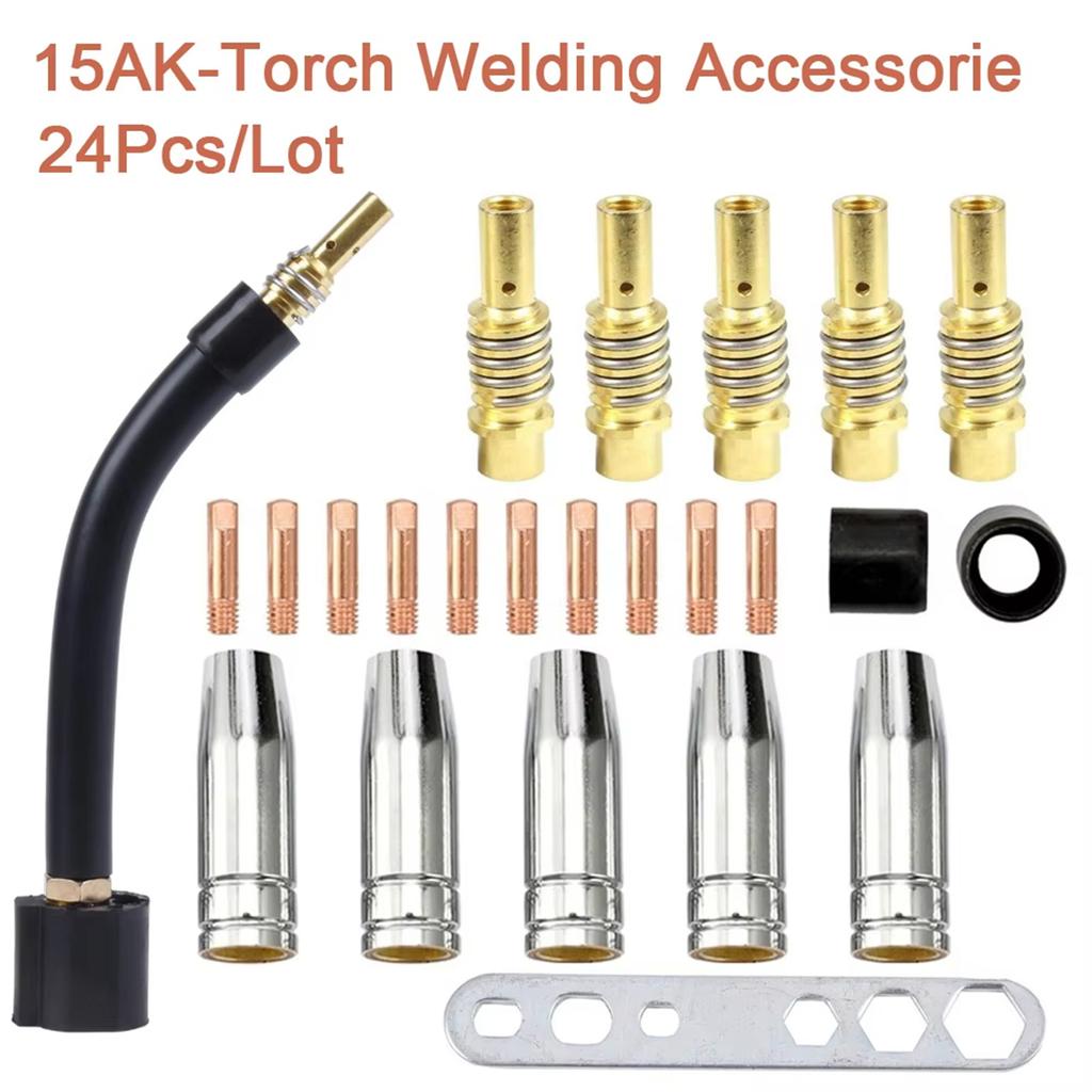24Pieces MIG Welding Kit for 15AK Torch Including Nozzle Tip Gooseneck and Insulating Sleeves Automotive Metalwork Tasks