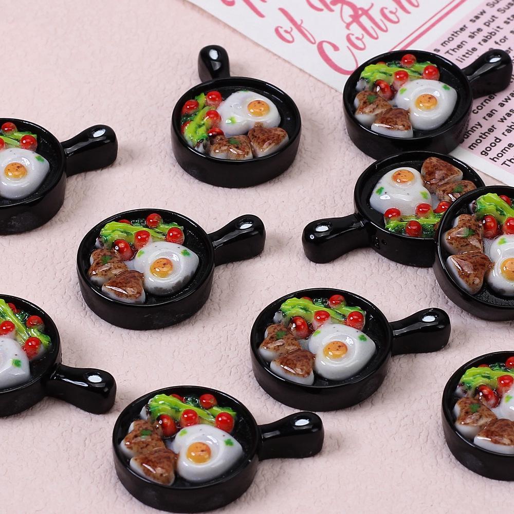 Resin Breakfast Toy Food: Frying Pan Cream & DIY Hair Clip Magnet Accessories
