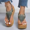 Large Tassel Open Toe Women Sandals Platform Sandals  Sparkling Sleeves, Soft Sole Wedge Zapatos De Muje