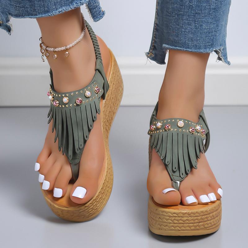 Large Tassel Open Toe Women Sandals Platform Sandals  Sparkling Sleeves, Soft Sole Wedge Zapatos De Muje