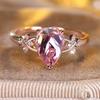 Elegant Pear Shape Water Drop Pink Zircon Rings for Women Rose Gold Color Engagement Band Wedding Jewelry