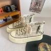 H1360 Side Zipper Platform Canvas Shoes Women's Autumn 2024 New Niche Retro Design Korean Version Round Head Board Shoes
