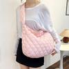 Women Large Capacity Quilted Tote Bag Winter Warm Lightweight Down Cotton Padded Plaid Shoulder Bags Underarm Bags Puffy Handbag