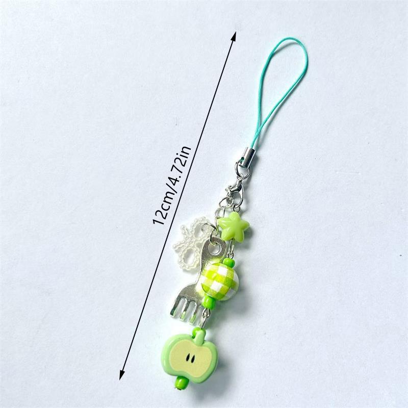 Cute Sweet Green Apple Star Bow Beads Keychain Pendant Mobile Phone Strap Lanyard Backpack Charm Bag Hanging Ornament Girly Gift