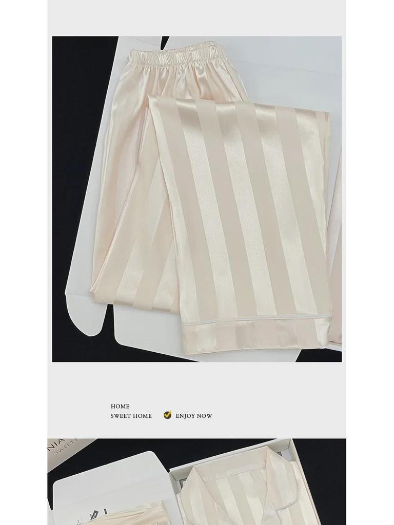 Women's Striped Long-Sleeve Pajamas - Spring/Summer Solid Color