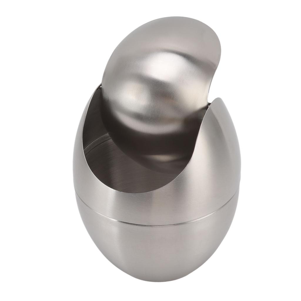 Desktop Trash Can Stainless Steel Egg Shape Mini Countertop Waste Bin with Swing Lid for Bathroom
