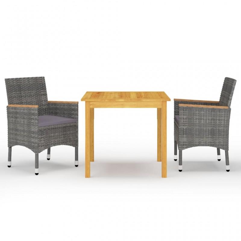 Día y Noche - Día y Noche Juego de comedor de jardín de 3 piezas gris