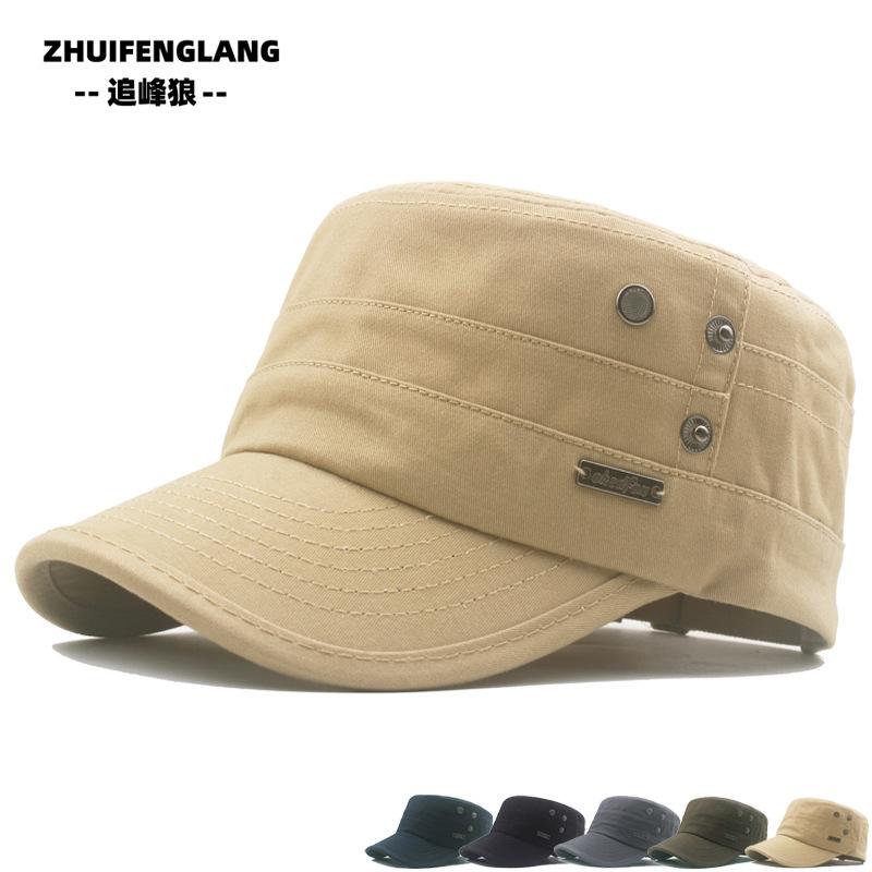 Men's Flat Cap Cottonsummer Outdoor Sun Hat Solid Color Vintage Baseball Cap Military Caps Army Visors Hat Training Cadet Caps