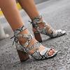 Women Snake Printing Sandals Thick High-Heeled Hollow Out Peep Toe Gladiator Sandals Woman Summer Shoes 50